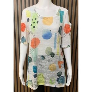Jess & Jane XL Cold Shoulder Tunic Top Abstract Geometric Multi Color Lagenlook